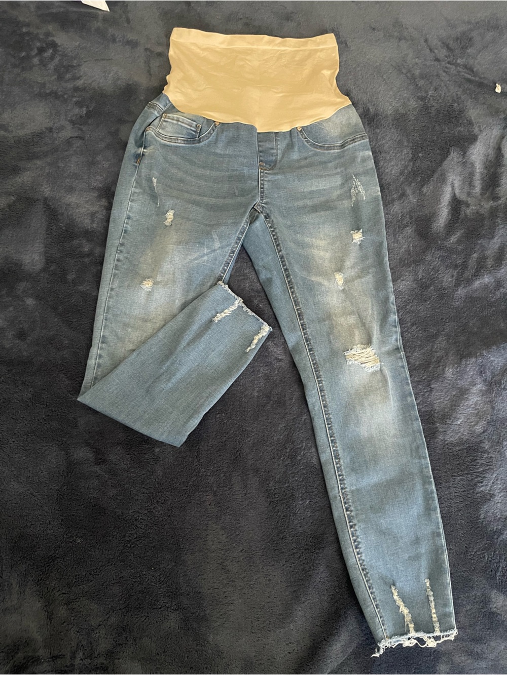 & Other Stories Blue Distressed Maternity Jeggings with Beige Panel